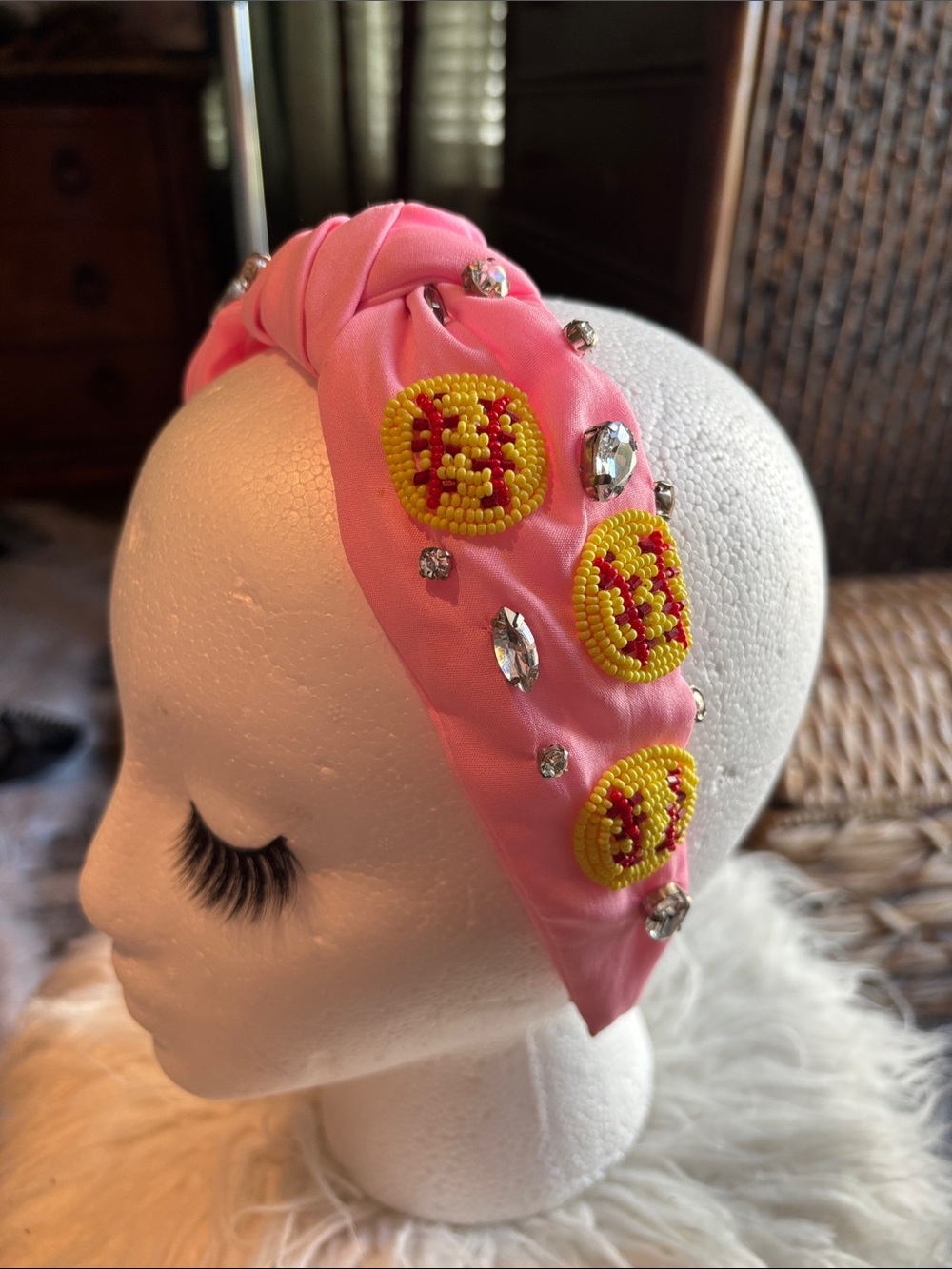 Softball Pink Beaded Embellished Headband - Designer-Inspired